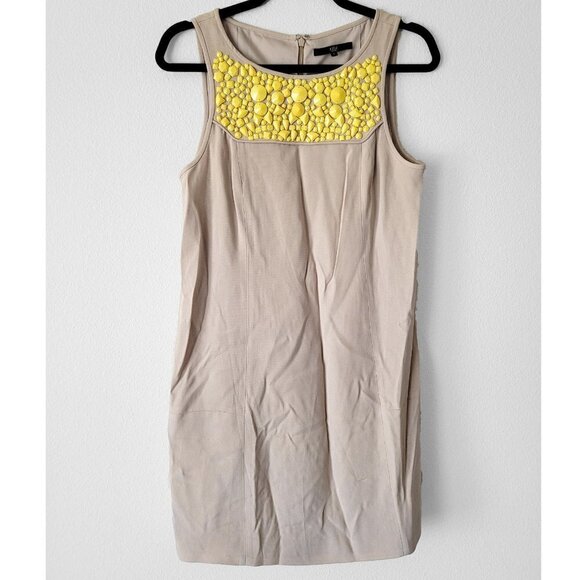 NWOT Tibi Iona Tan Yellow Beaded Shift Sleeveless Mini Dress - Picture 3 of 11